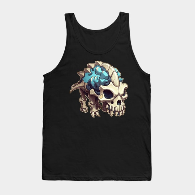 Scary Skull Chibi Triceratops Isometric Dinosaur Tank Top by DanielLiamGill